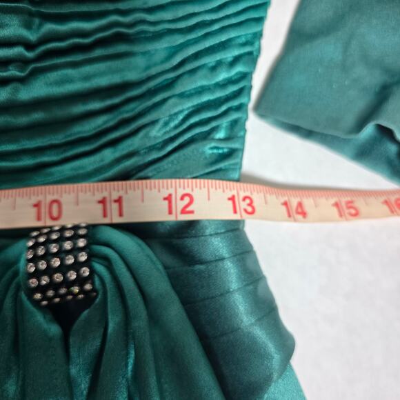 VTG 80's/90's Green Satin Dress Women 4 Pleated Bodice Open Back Prom Formal USA - Picture 9 of 11
